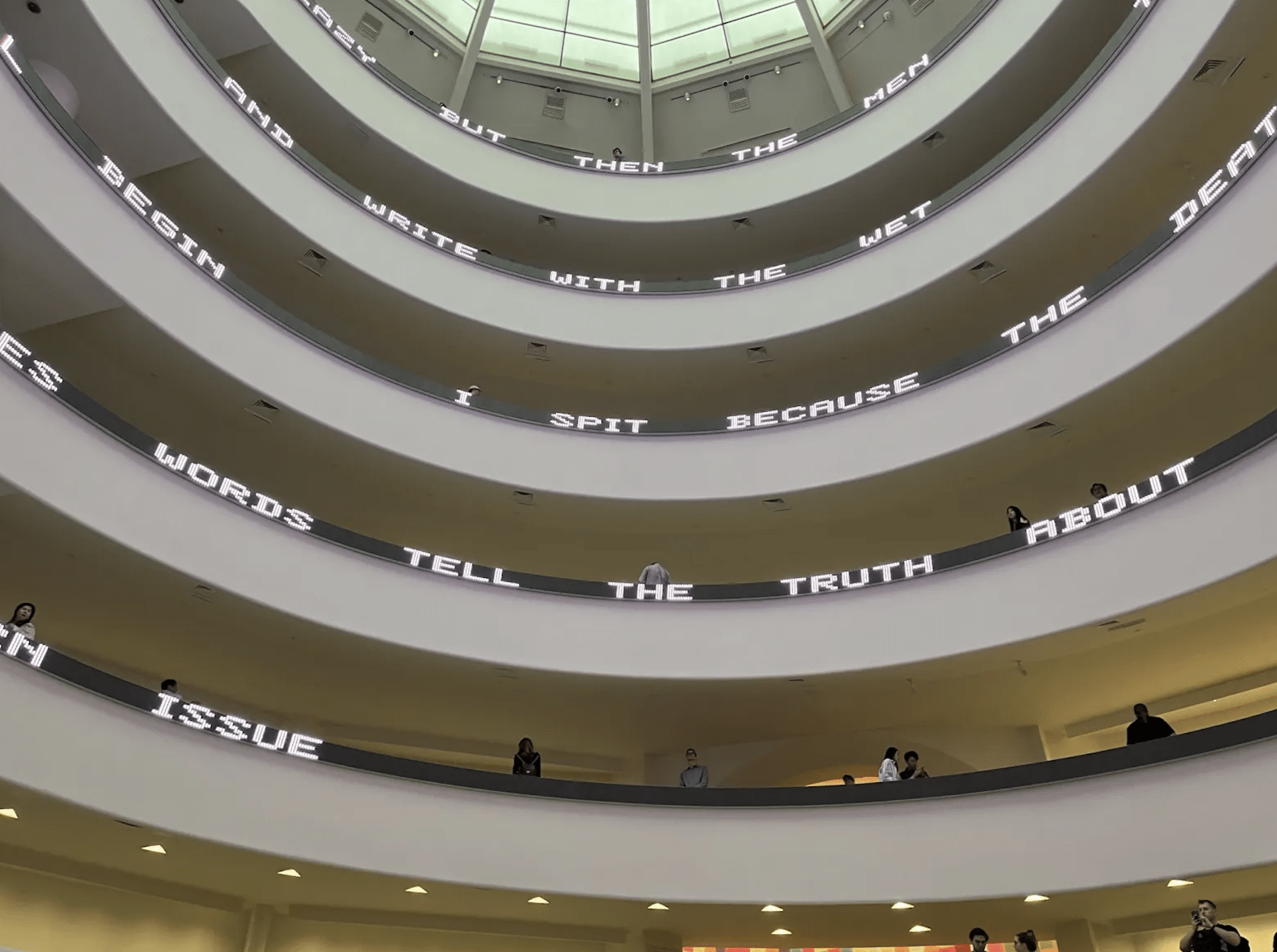 An image of Jenny Holzer's Light Line exhibit at the Guggenheim